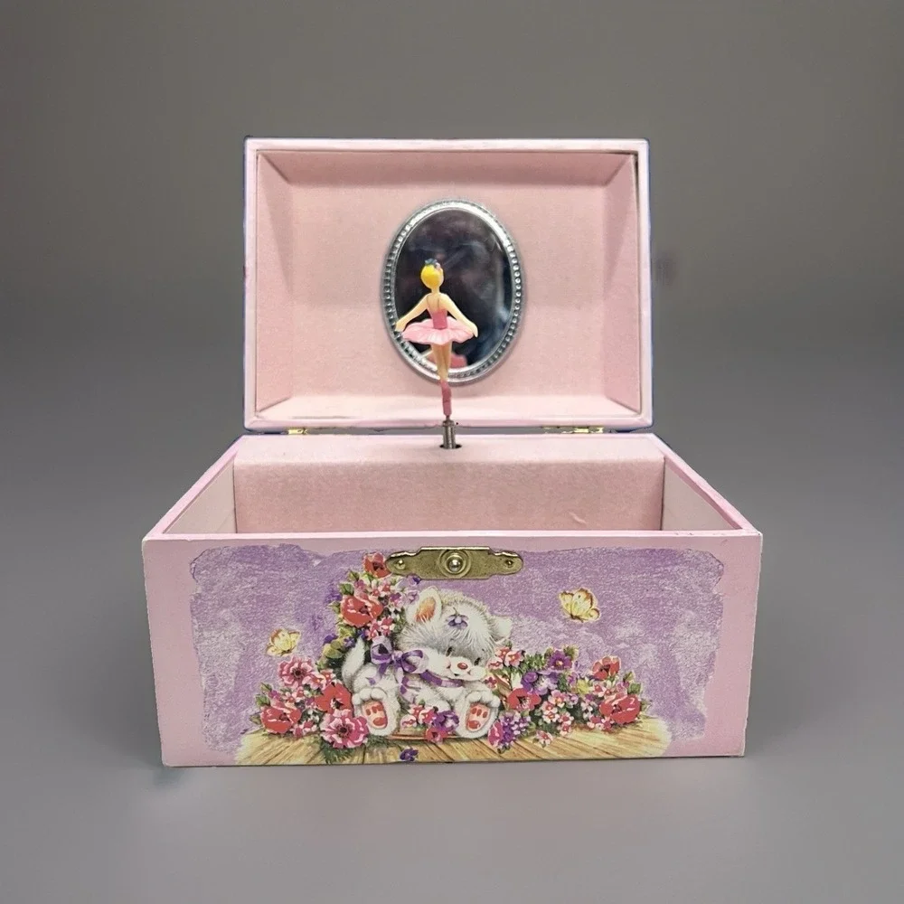 Ballerina Musical Jewelry Box Kittens/Flowers 